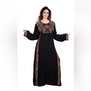 Multicoloured Cross-Stitch Threadwork Embroidery Kaftan Size S